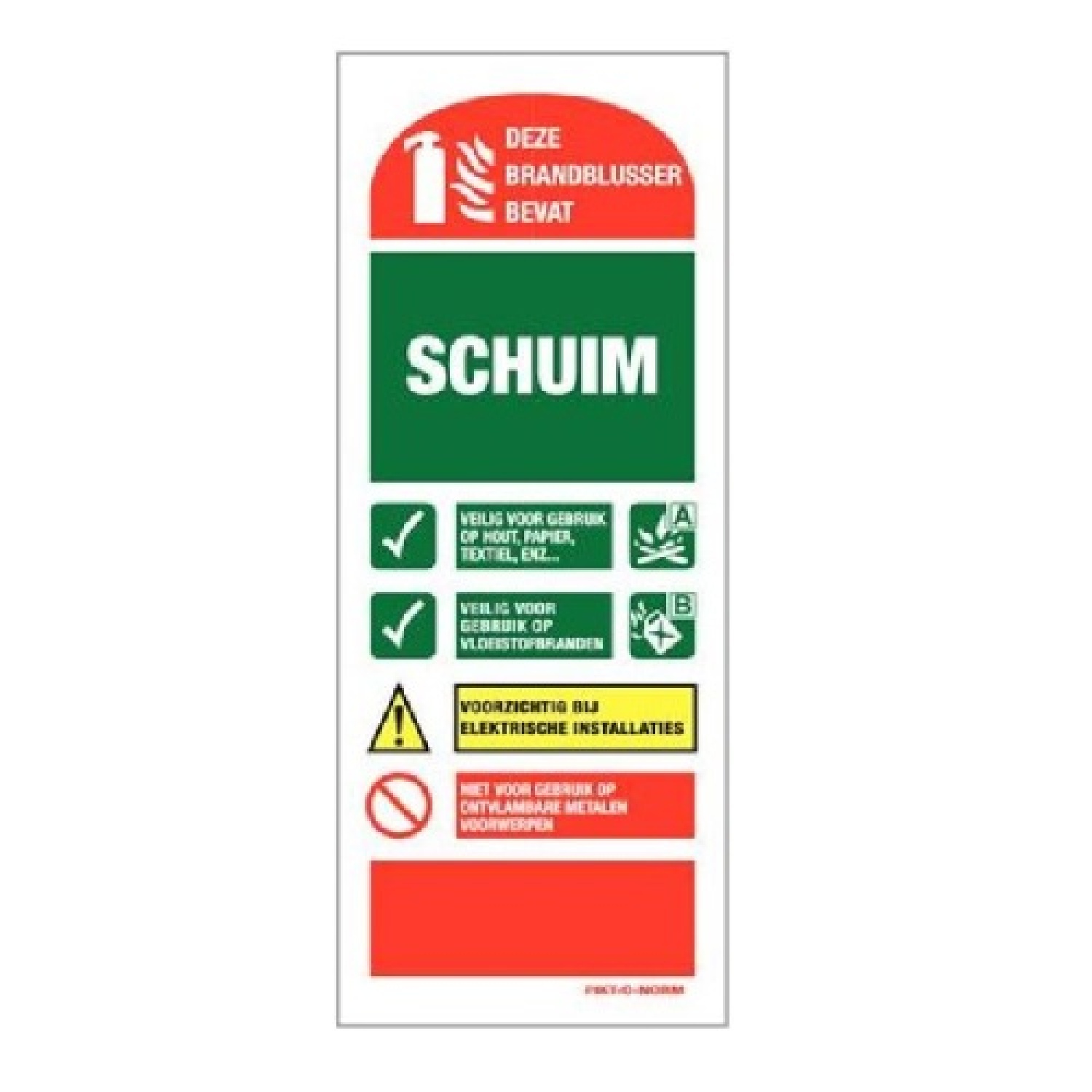 Aanduidingslabel schuimblusser PFAS vrij gebruiksaanwijzing