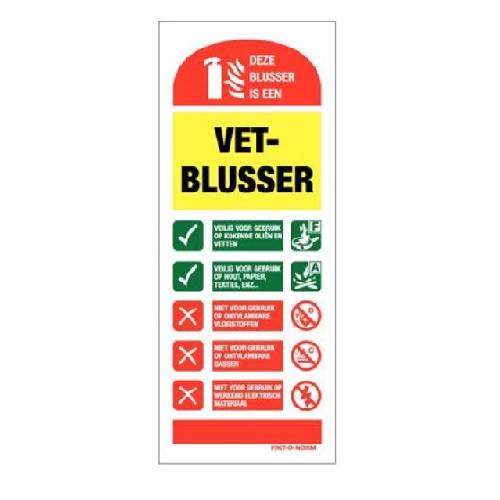 Aanduidingslabel vetbrandblusser gebruiksaanwijzing