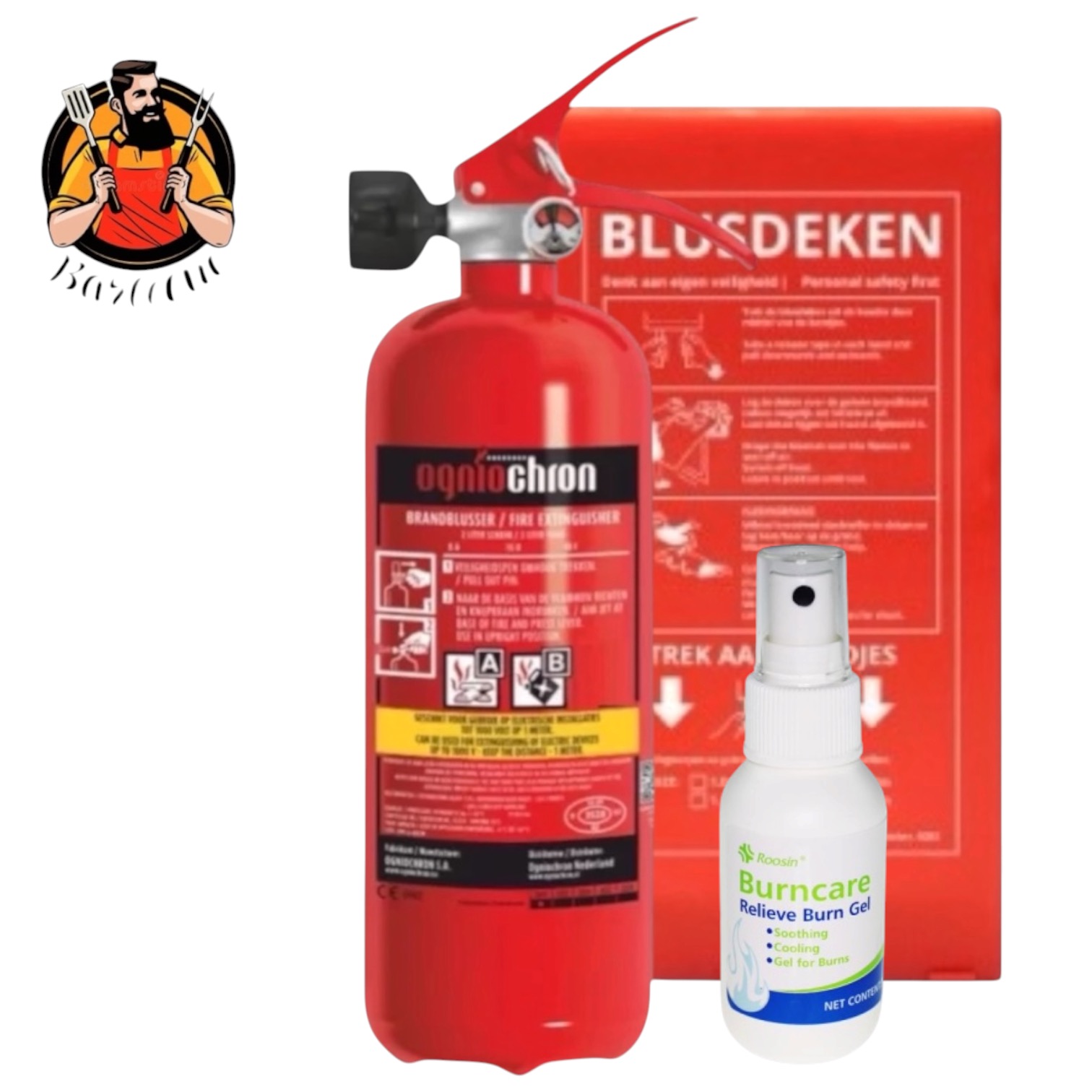 BBQ Brandveiligheidspakket – Met Vetblusser (2L), Blusdeken en Brandwondenspray (50ml)