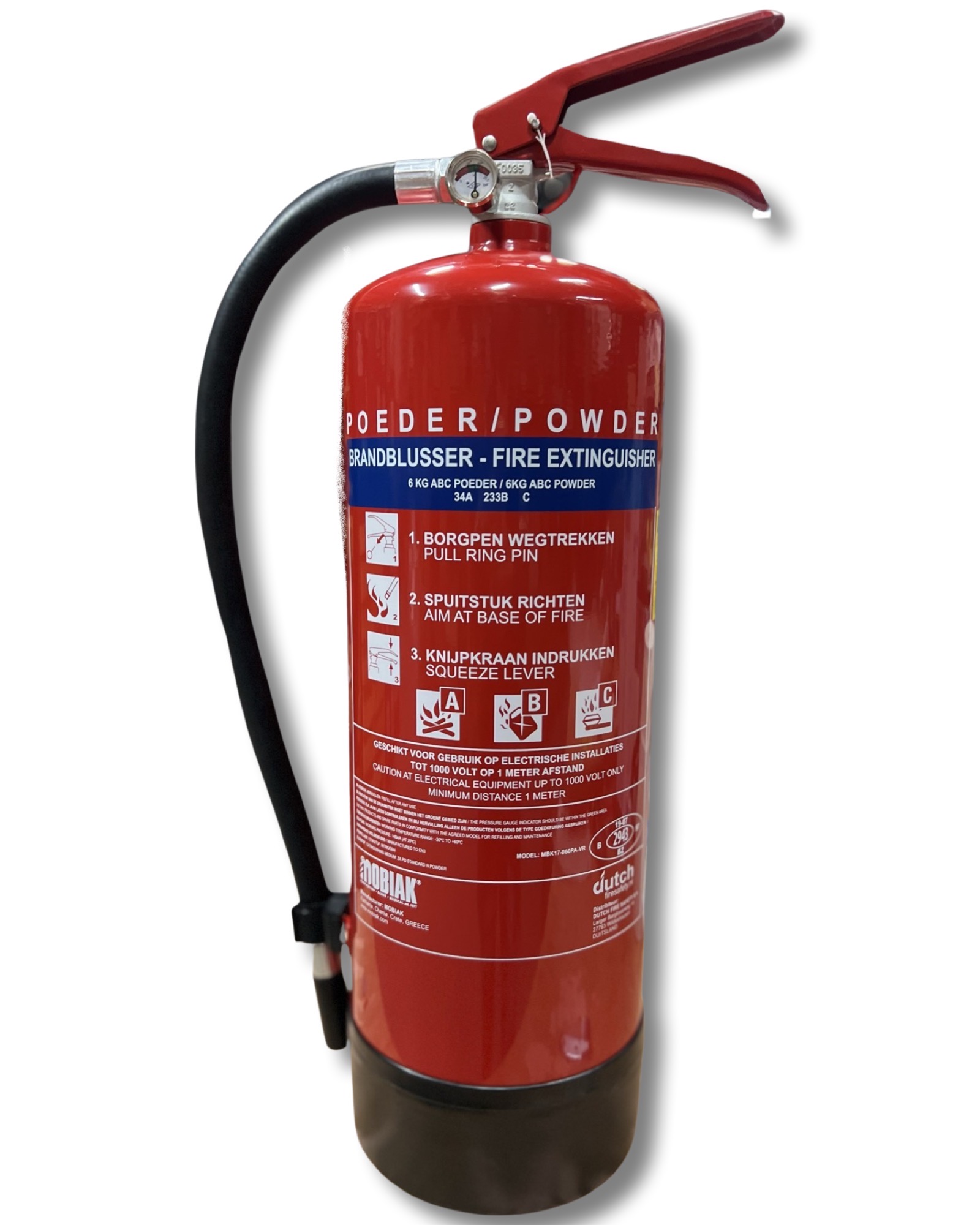 Mobiak poederblusser 6 kilo Nederlands en Engels etiket