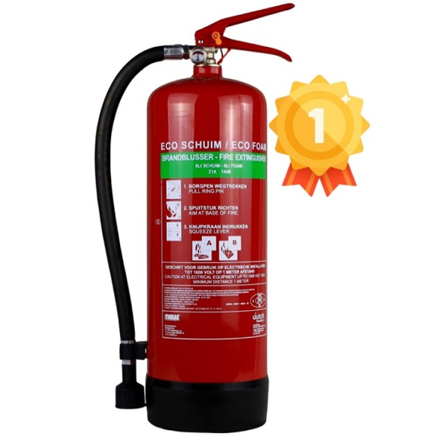 Mobiak schuimblusser 6 liter ECO Nederlands en Engels etiket
