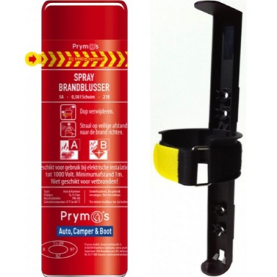 Prymos spray brandblusser voertuigen met klittenband wandbeugel