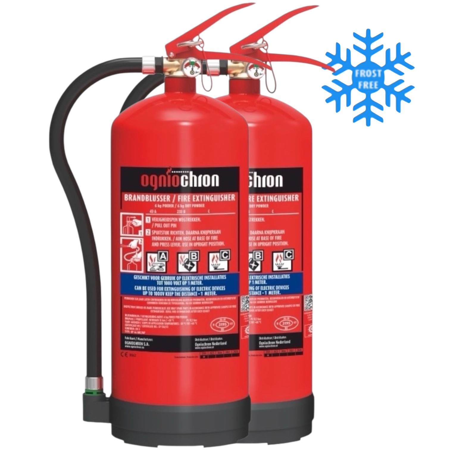 Voordeelpakket 2 Ogniochron ABC Poederblusser 6 kilo Nederlands en Engels etiket